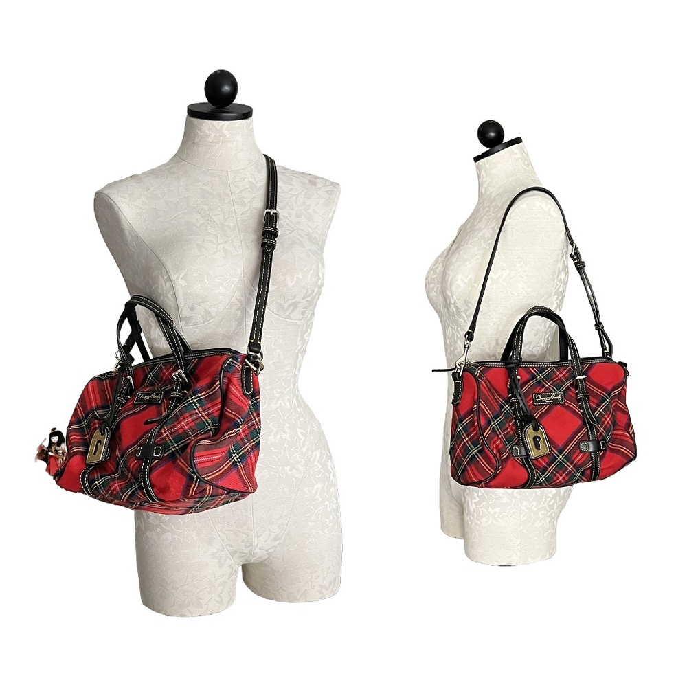 Vintage Dooney & Bourke Duffle Satchel Red Tartan Plaid Handbag Shoulder Bag